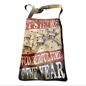 Holiday Christmas Tote Bag Distressed Writing Reindeer Design Shoulder Bag NWOT